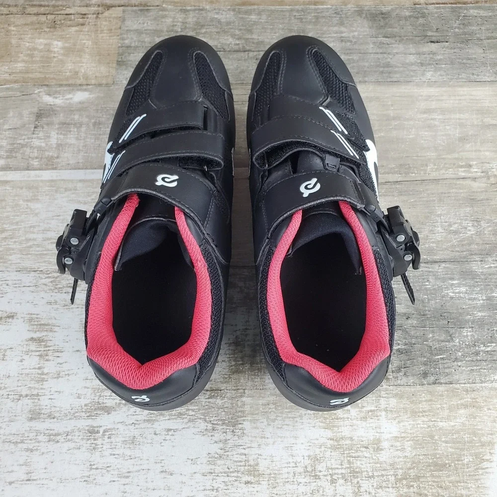 Peloton Womens Cycling Shoes Sz 8 - 8.5 Black Leather Round Toe Sneakers